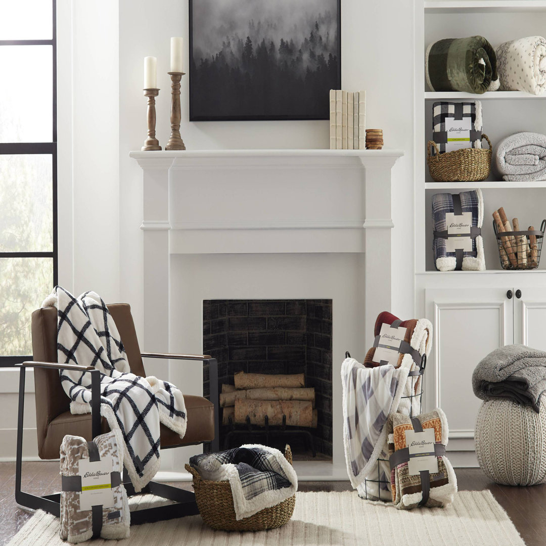 Eddie Bauer Printed Plush Fleece/Sherpa Oversized Throw Blanket